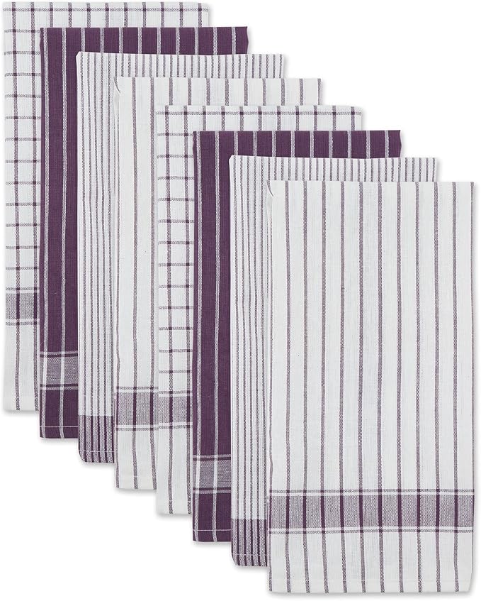 DII Everyday Basic Collection Woven Dishtowel Set, 20x28, Eggplant, 8 Piece