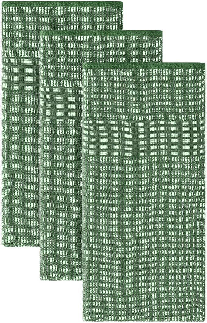 Homaxy Premium Kitchen Towels(18”x 28”, 3 Pack), Large Cotton Kitchen Hand Towels, Flat and Terry Dish Towels, 380 GSM Highly Absorbent Tea Towel Set with Hanging Loop, Grass Green