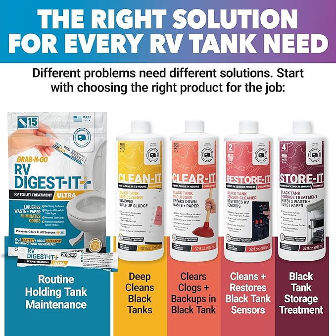 Unique RV Digest-It Ultra Stick Pack, 15 Count, Extra-Strength RV Toilet Treatment, No-Mess, Pre-measured, Grab-N-Go Bio-Enzymatic Black Tank Treatment, Eliminates Smells and Prevents Clogs