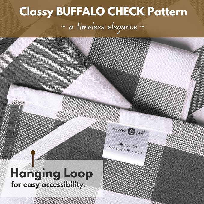 Native Fab 4-Pack Kitchen Towel with Hanging Loop 16x26 inches, Cotton Buffalo Check Kitchen Towels for Cleaning Drying, Washcloths Soft & Absorbent Cloth Rags, Bar Towel, Dish Cloth, Grey