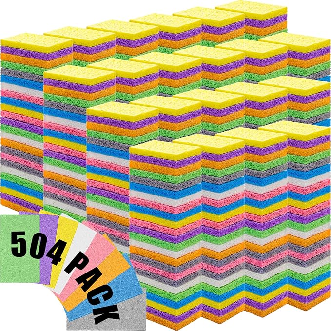 Zhengmy 504 Pieces Sponges Bulk Sponges Kitchen Compressed Sponge Natural Dish Sponge Compressed Wood Pulp Cleaning Without Scratching for Kitchen Bathroom, 3.9 x 2.4 x 0.12 Inch (Multicolor)