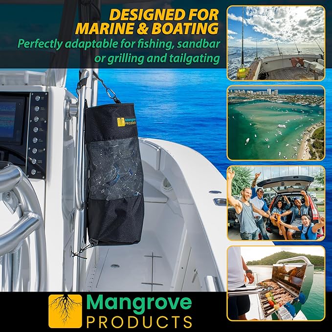 Mangrove Products: Portable Boat Trash Can, Reusable Trash Bag, Boating Equipment, Boat Storage, Boat Accessories Marine, Pontoon Boat Accessories, Fishing, Sandbar, RV, or Camping
