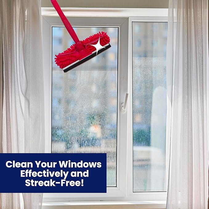 Microfiber Window Cleaner – Dual Heads & Telescoping Handle (Raspberry)