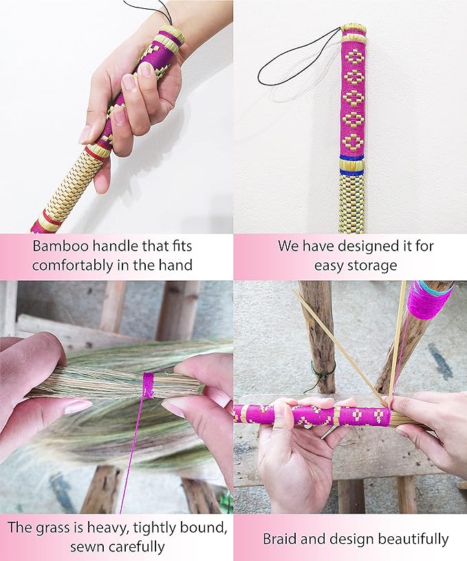 40 inch Tall of Asian Broom for Cleaning Tile Floor,Soft bristles,Long Handle Hand Grip The Reed Tree with Grass, Design for Sweeper Garbage Dust,Vintage Broom,Durable Indoor & Outdoor