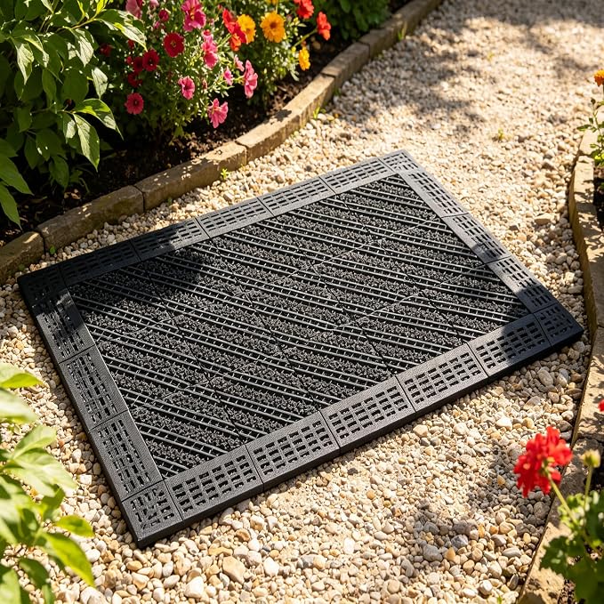 Heavy Duty Outdoor Boot Scraper Mat, 35.5" x 23.5", Black | Mud & Snow Doormat with Stiff Nylon Bristles Modular Interlocking Shoe Cleaner for Patio Garage