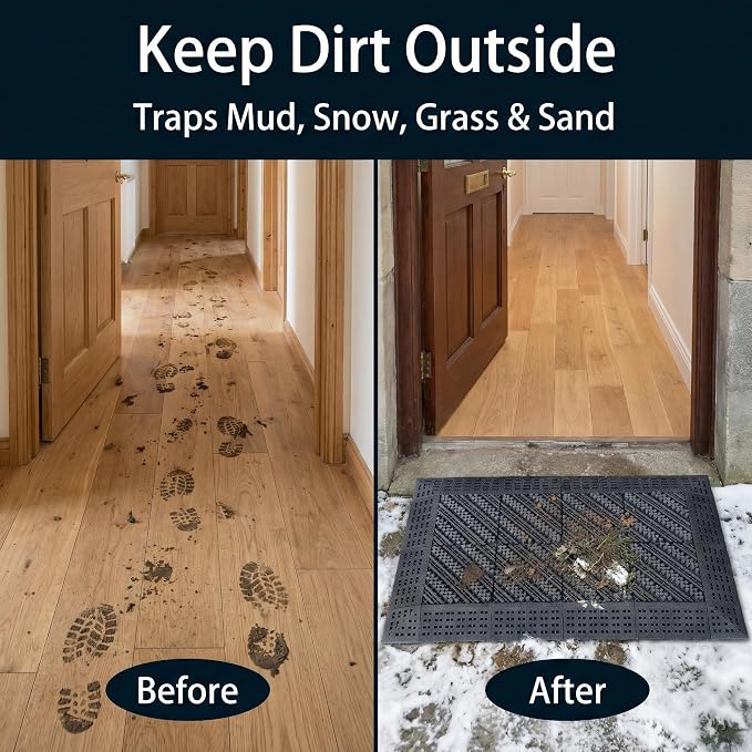 Heavy Duty Outdoor Boot Scraper Mat, 29.5" x 17.5" Mud & Snow Doormat with Stiff Nylon Bristles, Modular Interlocking Shoe Cleaner for Patio, Garage, Garden, High Traffic, 1.37" Thick