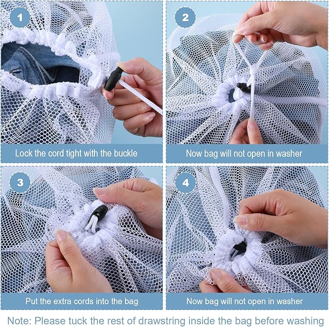 25 Pack Mesh Laundry Drawstring Bags, 20" x 24" Washing Machine Wash Bag Heavy Duty Washable Large Net Laundry Bag for Travel, College, Dorm, Apartment, Camping, Laundromat(White)