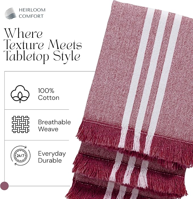 Monochrome Stripe Kitchen Towels 5 Pack, 100% Cotton, 16"x26", Absorbent & Quick Dry, Washable Dish Towels for Drying Dishes & Wiping Counters, Reusable, Easy Care, Burgundy Wine