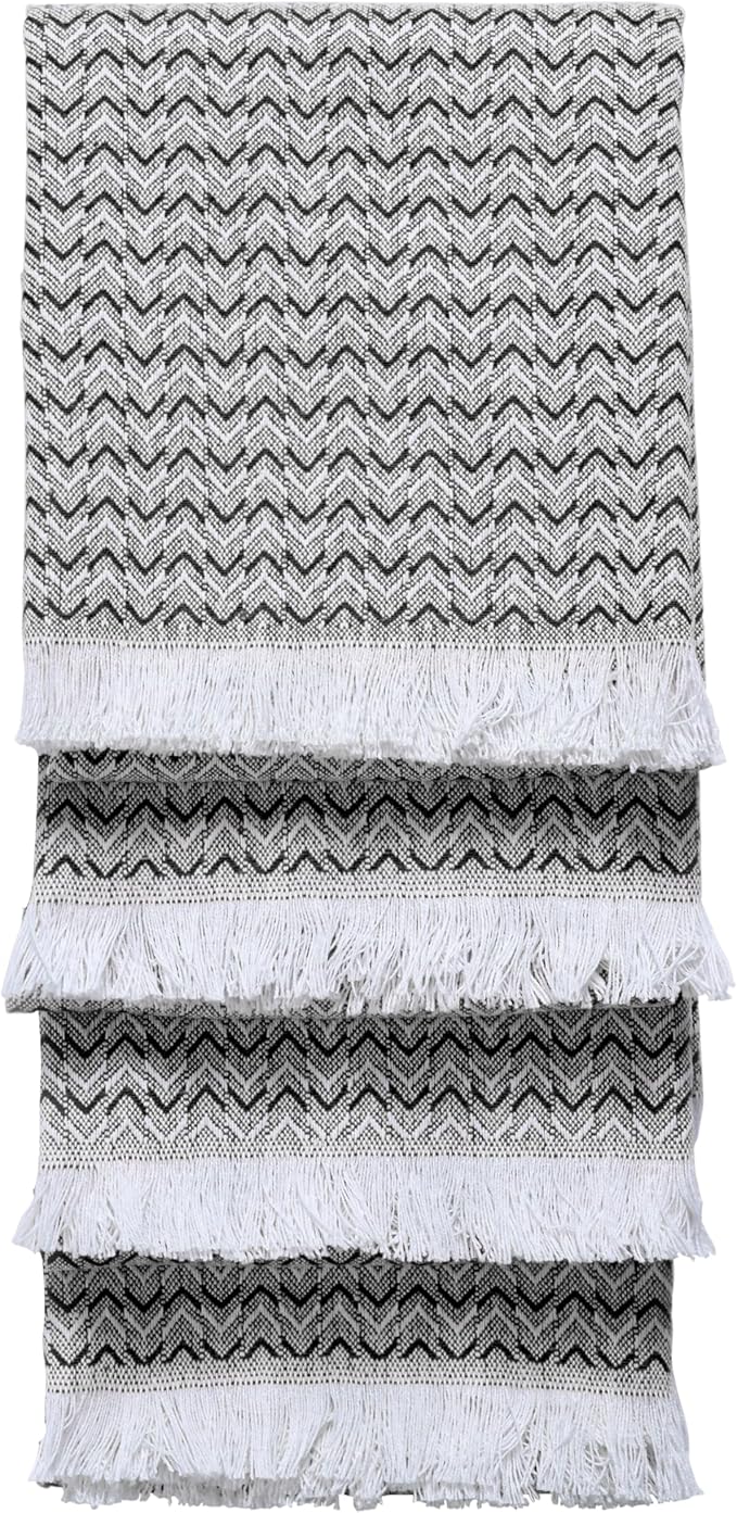 TWINY threads Kitchen Towel Chevron Weave, Premium Kitchen Linen Set, Large 100% Cotton Dish Rags, Absorbent Quick Drying for Daily Use, Washable Reusable, Set of 4, 16x26 Inches, Black