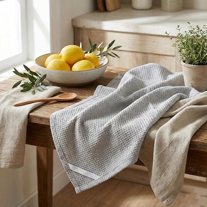 Marubhumi Ultra-Absorbent Cotton Kitchen Dish Towels – Set of 10, Elegant Gray, 45x70 cm – Lint-Free Tea Towels for Drying & Cleaning-Soft, Durable & Oversized Kitchen Linens