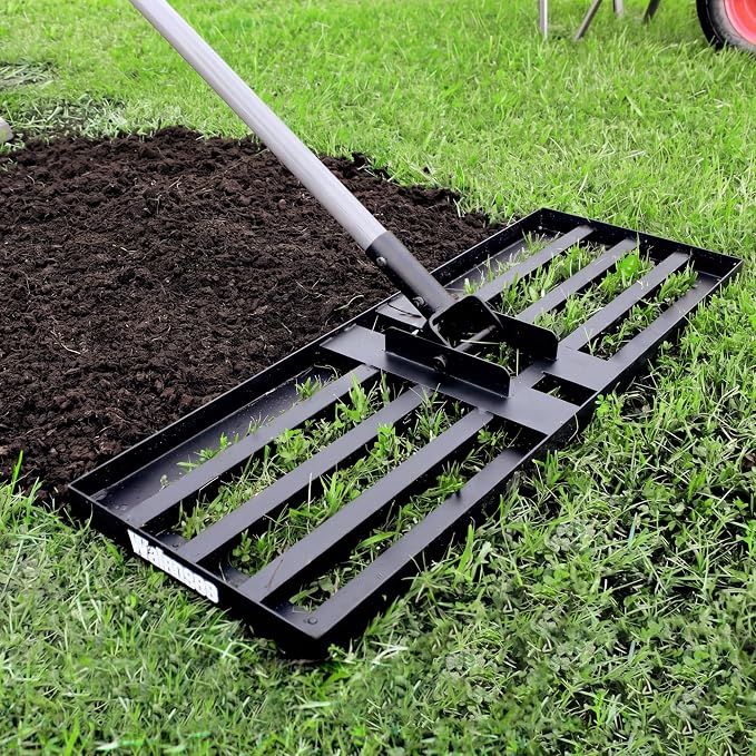 Walensee Lawn Leveling Rake, 30"x10" Heavy Duty Lawn Leveler Tool with 7FT Steel Handle, Levelawn Landscape Rake for Topdressing, Soil, Sand, Dirt, Backyard, Garden, Golf Course
