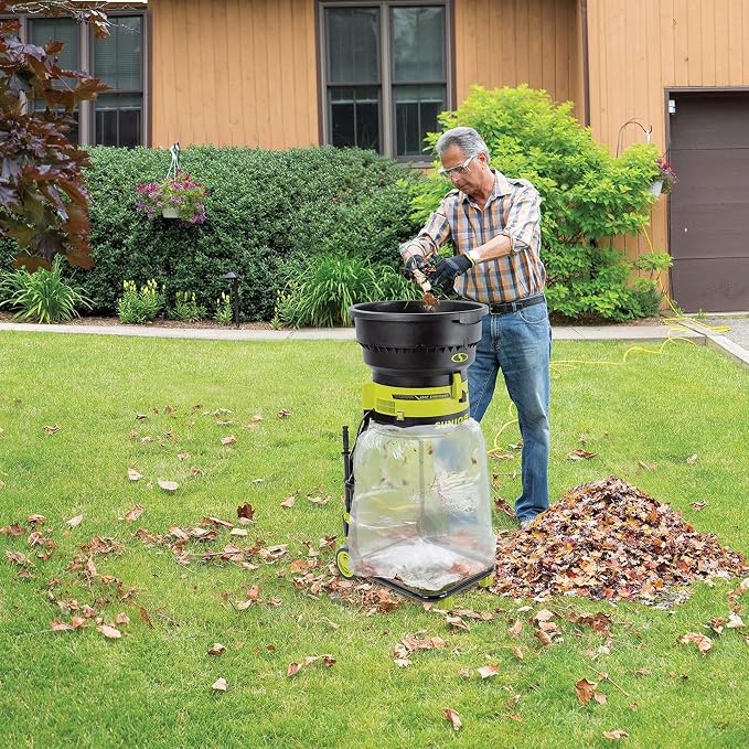 Sun Joe 15 Amp Bladeless Electric Leaf Mulcher & Shredder, 8,000 RPM, Mulches Up to 55 Gallons Per Minute, for Wet or Dry Yard Waste, SDJ617E