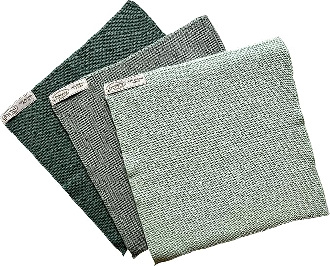 Solwang 3-Piece Danish Cotton Dishcloths in 100% Certified Organic Cotton Made in India (Arctic Green Organic Combi)
