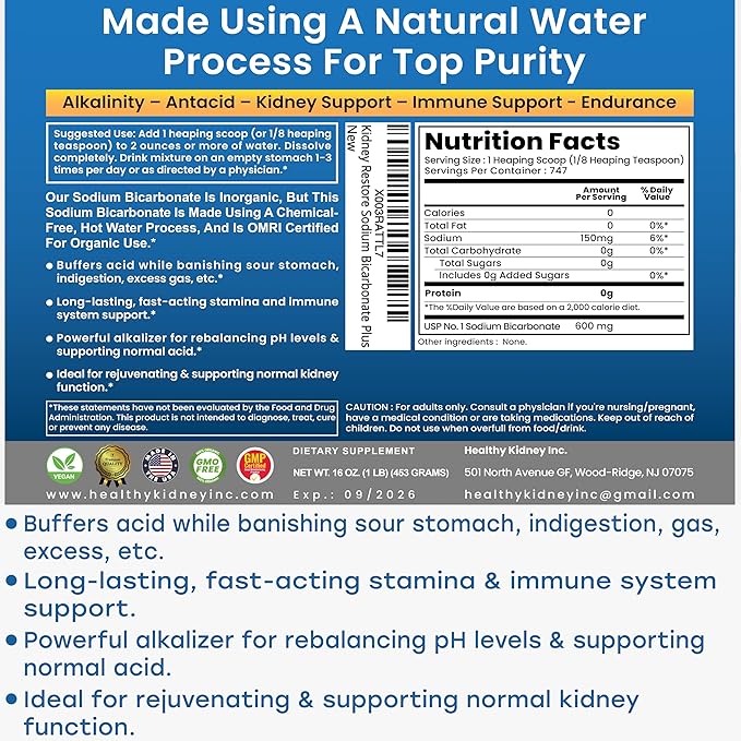 Nature’s Sodium Bicarbonate Organic Use Aluminum Free Baking Soda. No Chemical Pure Baking Soda Powder For Health & Wellness. Sodium Bicarbonate 1lb