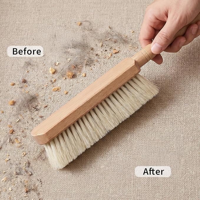 4 Pcs 11.8 Inch Long Horsehair Brush Hand Broom for Bedroom Cleaning Natural Wood Handle Soft Bristle Duster for Furniture Counter Couch Car
