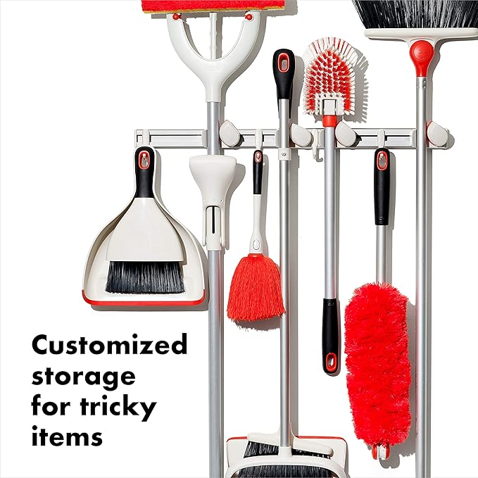 OXO Good Grips Wall-Mounted Mop and Broom Organizer Good Grips Upright Sweep Set