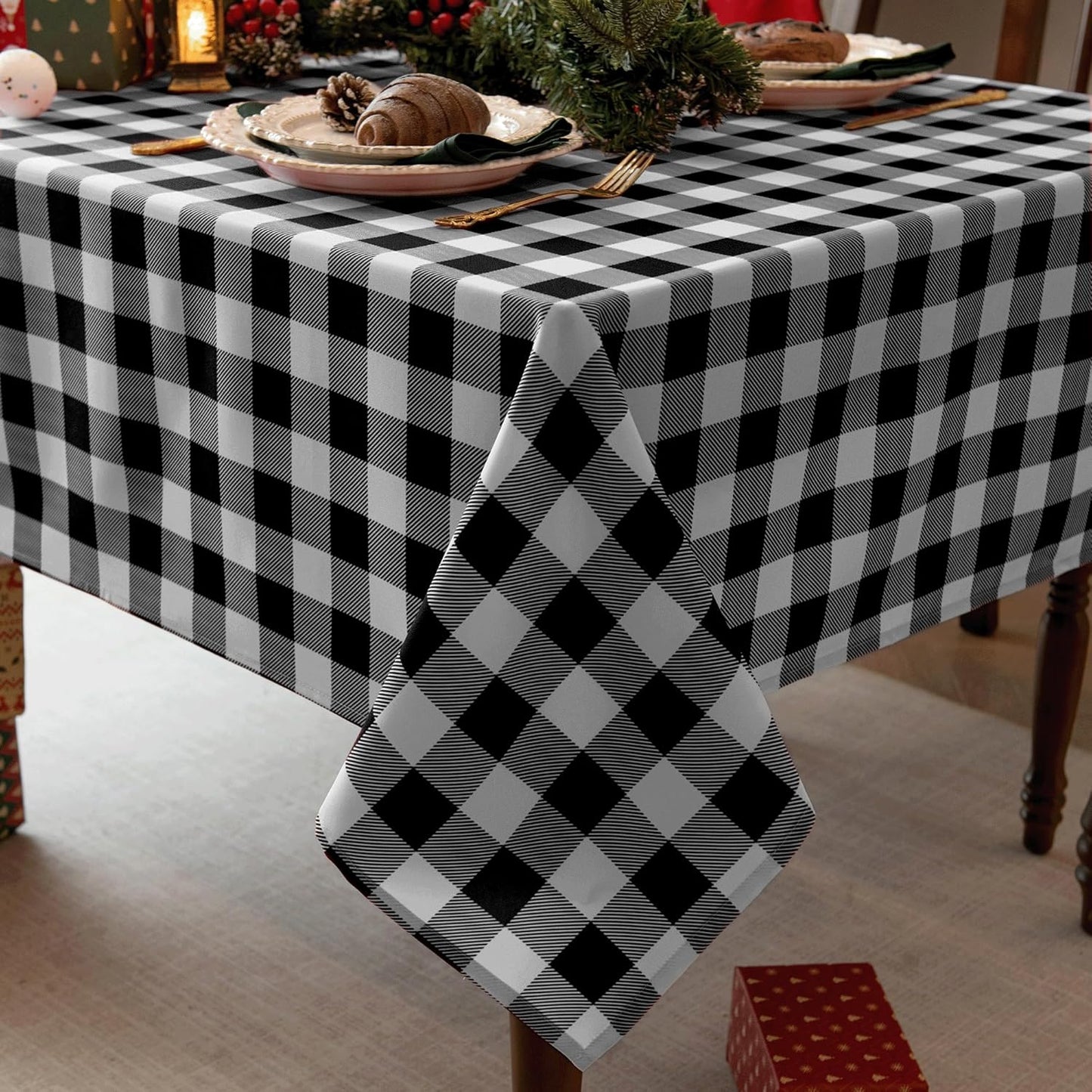 Waterproof Plaid Tablecloth Fabric - Square 25x25 Inch Classic Gingham Checker Buffalo Table Cover for BBQs, Parties