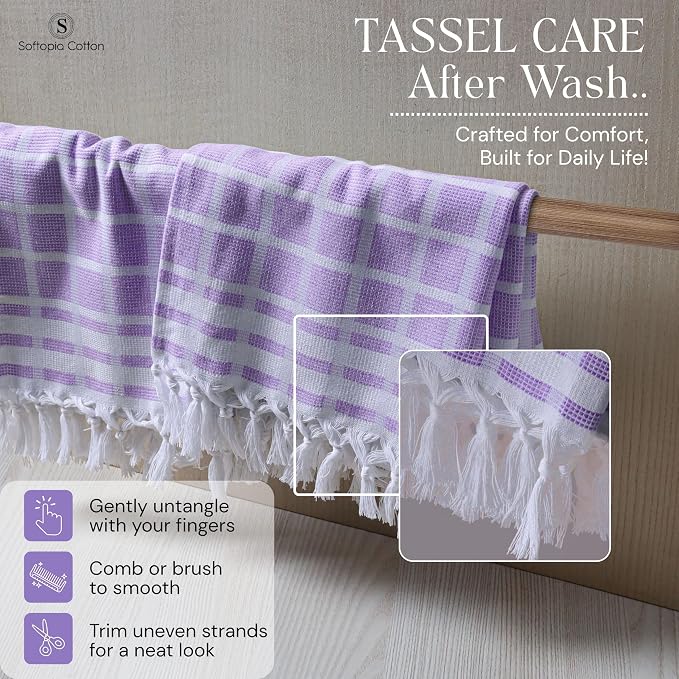 Matrix Dobby Kitchen Towels 12 Pack, 16x26 Inches, 100% Cotton, Absorbent Reusable Dish Cloths with Handmade Tassels, Washable Hand Towels for Drying - Lavender, White