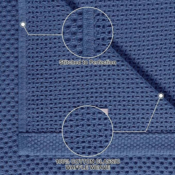 Homaxy 100% Cotton Kitchen Towels and Dishcloths Set, 12 x 12 Inches and 13 x 28 Inches, Set of 8 Bulk Kitchen Towels Set, Ultra Soft Absorbent Dish Cloths for Washing Dishes, Navy Blue