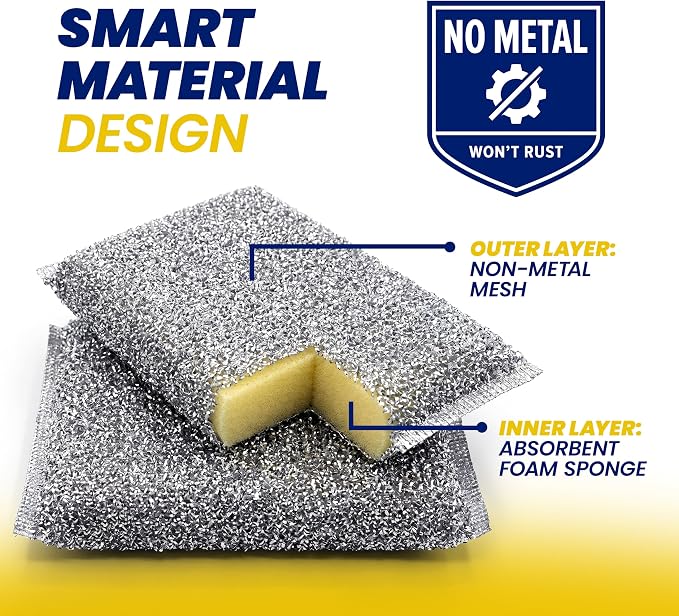 SCRUBIT Scrub Sponges for Kitchen, Non-Scratch Dish Sponges, Heavy Duty Steel Wool Scrubber Sponges Kitchen & Dishes Scrubbers (2)