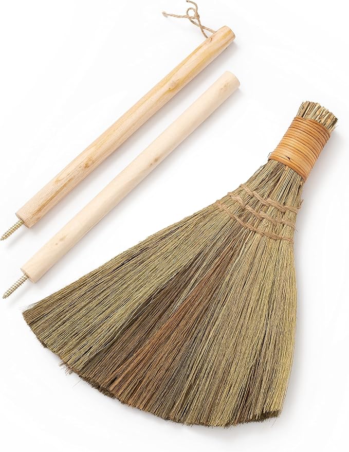 Vietnamese Natural Whisk Broom - Straw Soft Broom - Long Handle Broomstick for Cleaning, Decoration, Wedding with 45.28 inch Length