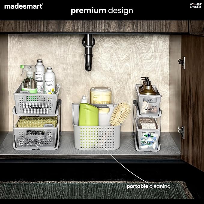 madesmart Large Portable Shower Tote, Plastic Bathroom Organizer Basket with Soft Grip Handle, Dorm Shower Caddy, Shampoo and Soap Holder, Cleaning Supplies Organizer, White