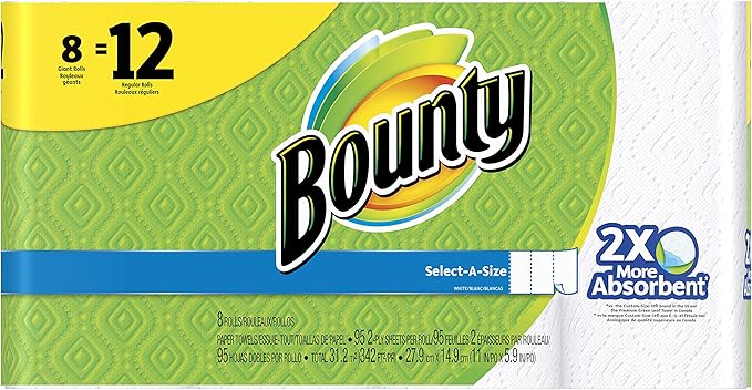 Bounty Select-A-Size Paper Towels, White, Giant Roll, 8 Rolls (Pack of 1)