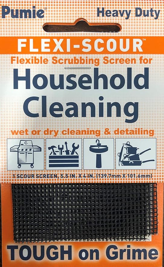 PUMIE Flexi-Scour (1 Pack) - Flexible Scrubbing Screen - Heavy Duty Scouring Pad - Abrasive Grit Cleaning Screen for Toilet Bowls, Grills, Removes Carbon, Rust, Scale, Grime - 5.5x4 in, Flex-1 C