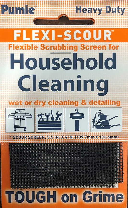 PUMIE Flexi-Scour (1 Pack) - Flexible Scrubbing Screen - Heavy Duty Scouring Pad - Abrasive Grit Cleaning Screen for Toilet Bowls, Grills, Removes Carbon, Rust, Scale, Grime - 5.5x4 in, Flex-1 C