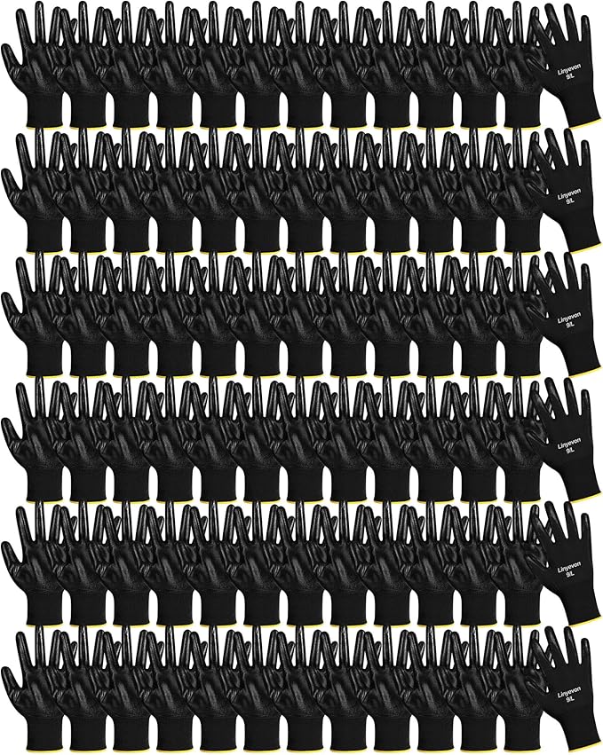 Maxcheck PU Coated Gloves Bulk, Reusable Rubber Safety Gloves for Men Women Work Warehouse, Mechanic, Woodworking
