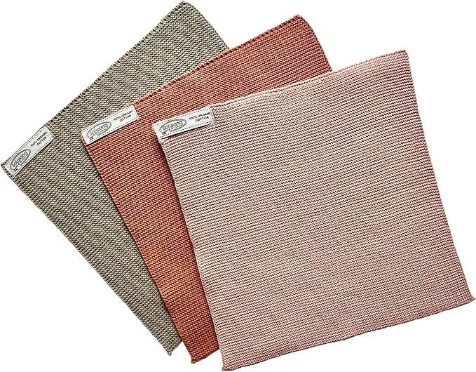 Solwang 3-Piece Danish Cotton Dishcloths in 100% Certified Organic Cotton Made in India (Apricot/Olive Organic Combi)
