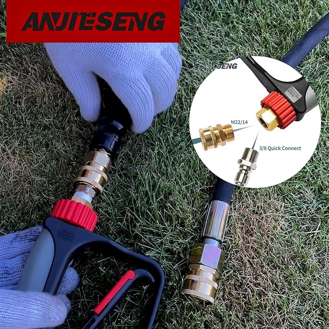 Stubby Pressure Washer Gun with 360° Swivel, 5000 PSI Short Power Washer Gun, 3/8" Quick Connect & M22-14 Fitting, Pressure Washer Spray Gun for Foam Cannon, Car Washing & Detailing