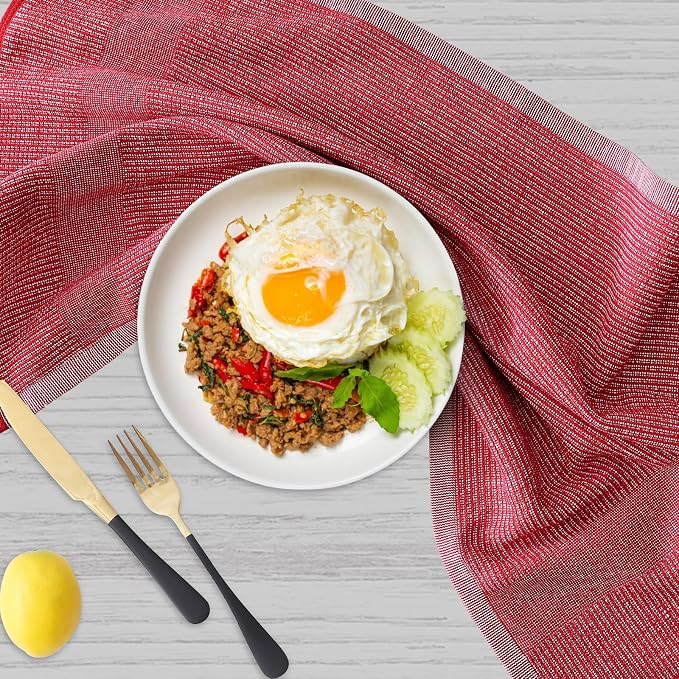 Homaxy Premium Kitchen Towels(18”x 28”, 3 Pack), Large Cotton Kitchen Hand Towels, Flat and Terry Dish Towels, 380 GSM Highly Absorbent Tea Towel Set with Hanging Loop, Red