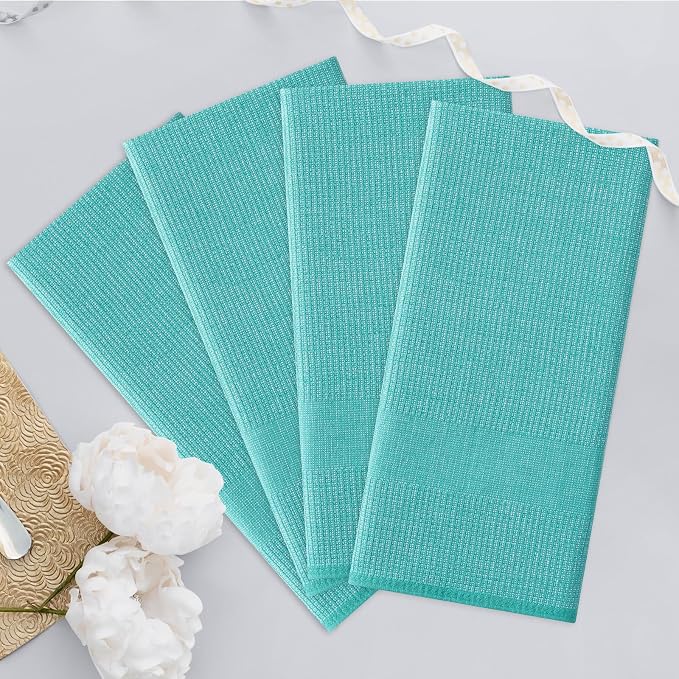 Homaxy Premium Kitchen Towels(18”x 28”, 3 Pack), Large Cotton Kitchen Hand Towels, Flat and Terry Dish Towels, 380 GSM Highly Absorbent Tea Towel Set with Hanging Loop, Teal