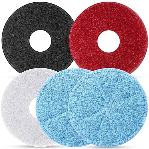 Batiyeer 5 Pack 12" Commercial Microfiber Carpet Bonnet Mopping Buffing Pad Floor Machine Pads Compatible with BGEM9000, ORB550MC Floor Machines, and Orbiter Pads 437053 (Blue,Red,Black,White)