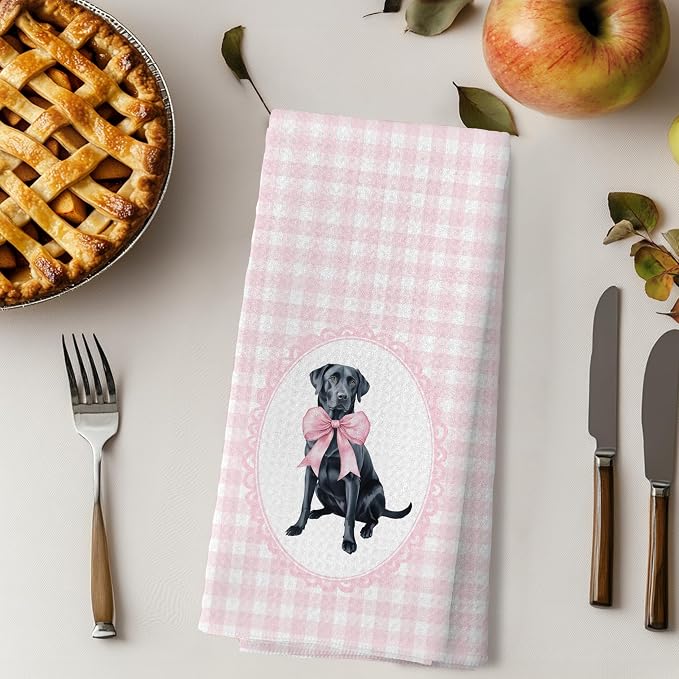 Coquette Pink Bow Black Labrador Retriever Gifts Kitchen Hand Towels for Bathroom，Black Lab Gifts,Coquette Pink Labrador Retriever Dog Girly Bathroom Kitchen Decor,16x24 Inch