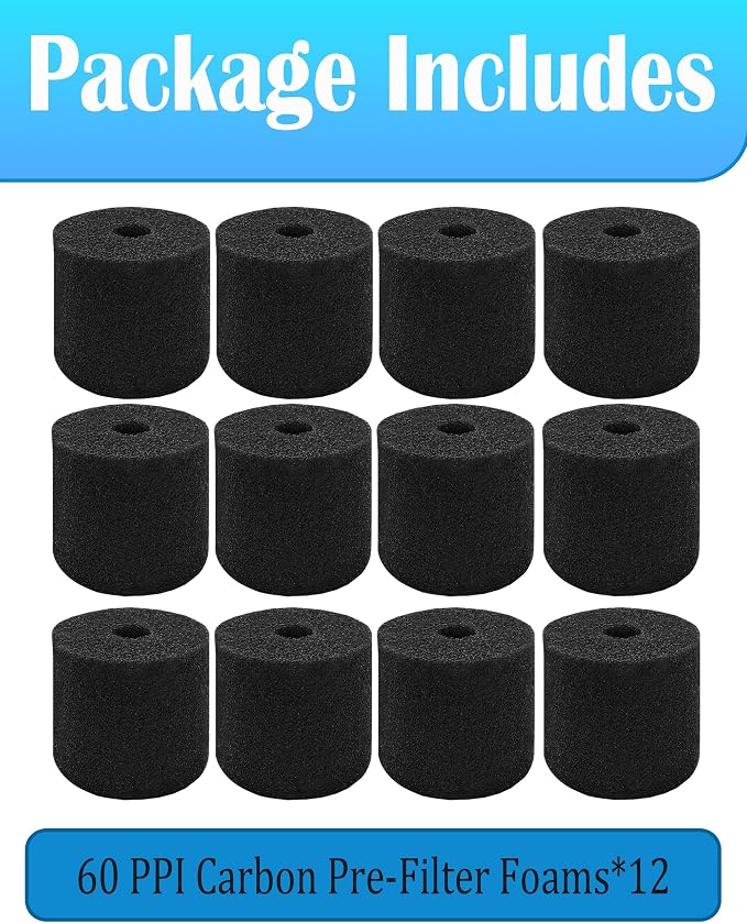 12-Pack 60 PPI Indoor Aquatics Carbon Pre-Filter Foam Part Accessory Kit, Compatible with OASE BioMaster Thermo 2 250, 350, 600 External Canister Aquarium Filters, for Freshwater & Saltwater Aquariums