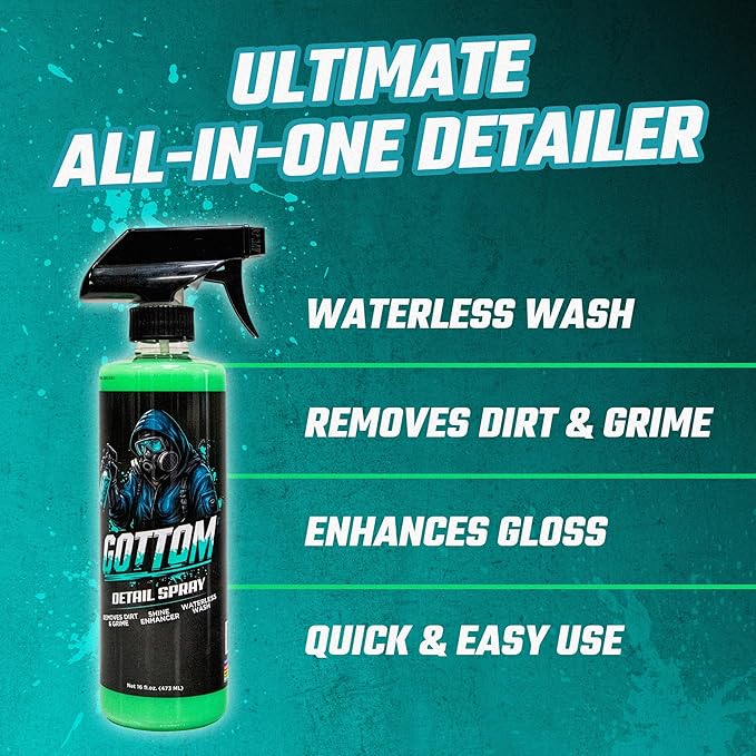Gottom Detail Spray - Quick & Easy Waterless Detailer - 16 oz - Streak-Free Shine, Removes Prints & Smudges, Clay Bar Lubricant, Wax Support, Safe for Paint, Glass, Trim - Scented with Turbo Tiki