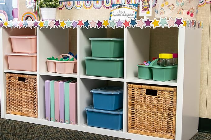 Teacher Created Resources Eucalyptus Green Portable Plastic Storage Caddy 6-Pack for Classrooms, Kids Room, and Office Organization, 3 Compartments