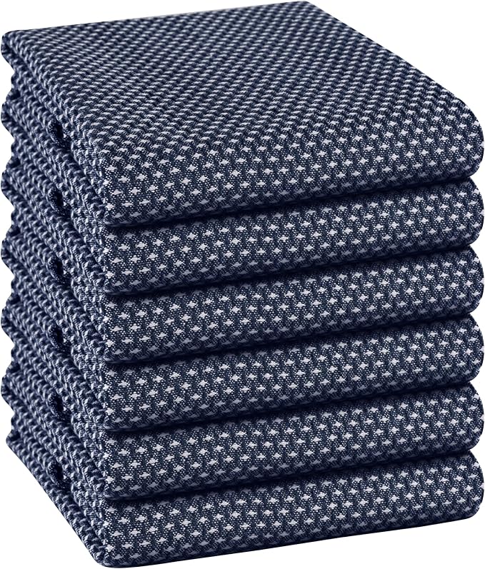 TWINY threads 6 Pack Kitchen Towels, 100% Cotton, 18x28 Inches, Highly Absorbent & Soft, Quick-Dry Dish Towel Set with Hanging Loop, Washcloth for Cleaning, Washable for Everyday Use - Navy Blue