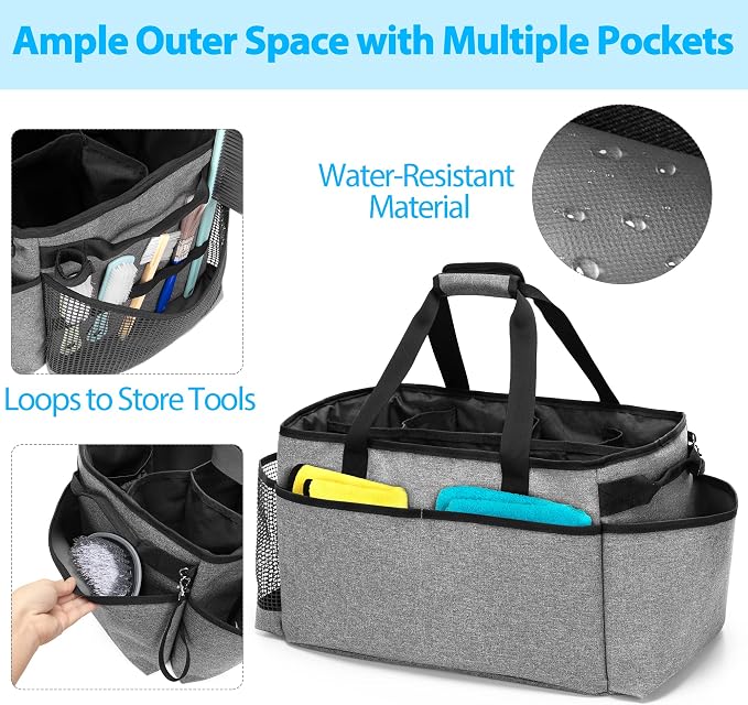 HODRANT Extra-Large Cleaning Caddy & Large Cleaning Apron, Gray Cleaning Supplies Organizer with Handle & House Cleaning Apron with Dual Shoulder Straps For Cleaning Tools Products Storage