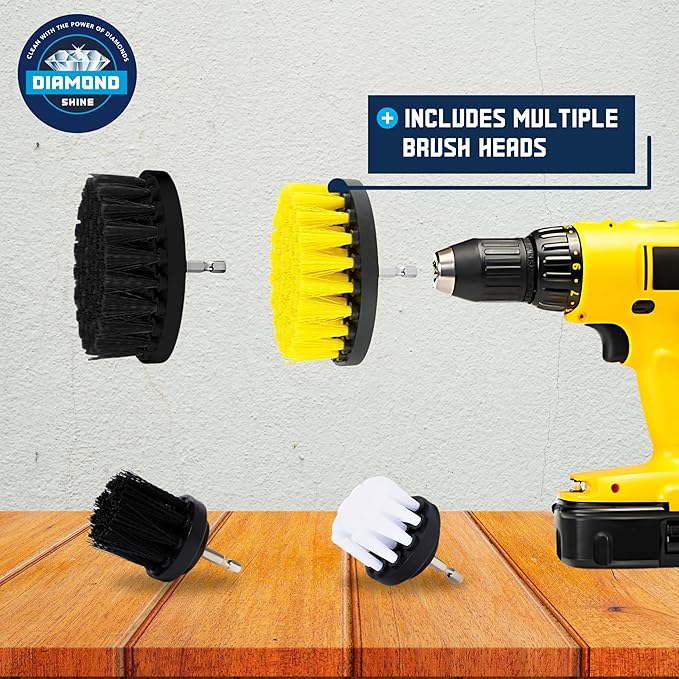 Diamond Shine 21-Piece Drill Power Scrubber Attachment Set – Includes Scrub Pads, Sponges, and Brushes - All Purpose Electric Cleaning Accessories