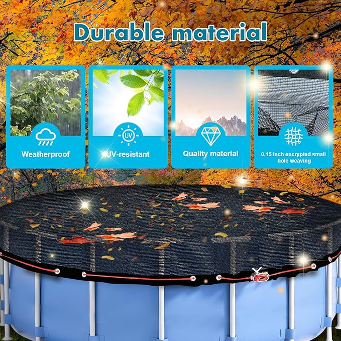 33.5FT Leaf Net Pool Cover for 30 Ft Round Above Ground, Durable Black Mesh Swimming Pool Leaf Net Cover with Winch and Cable for Leaves and Debris, Tear Resistant, UV Resistant, and Reatherproof
