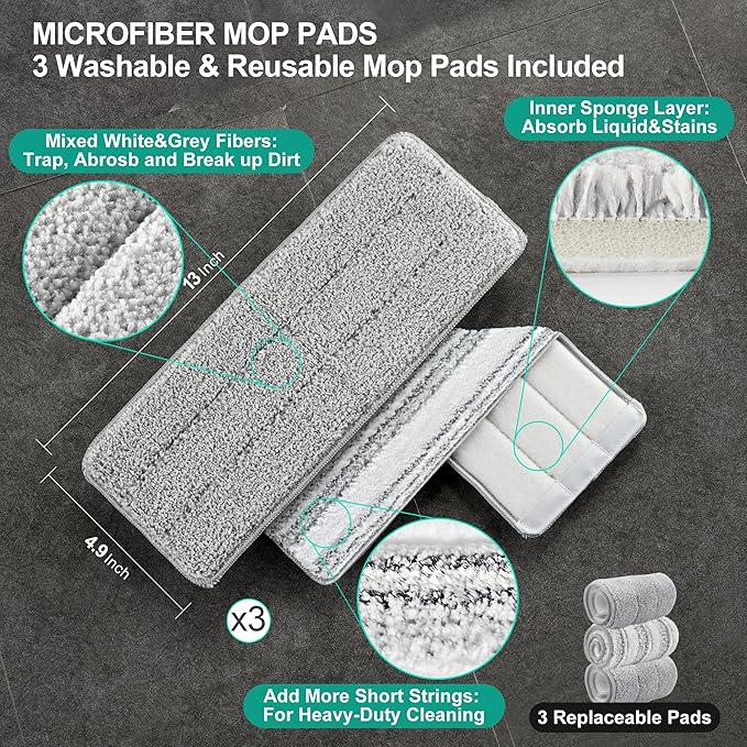 JOYMOOP Hands-Free Mop and Bucket with Wringer Set with Microfiber Cleaning Cloth, Househould Cleaning Tool of Floor Mop and Kitchen Towels