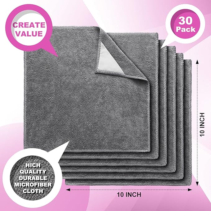 Tudomro 30 Pcs Magnetic Microfiber Cleaning Cloth Dry Erasers Bulk for Most Whiteboards Dry Erase Cloth Cleaner Reusable, Home, Office, 10'' x 10''(Gray)