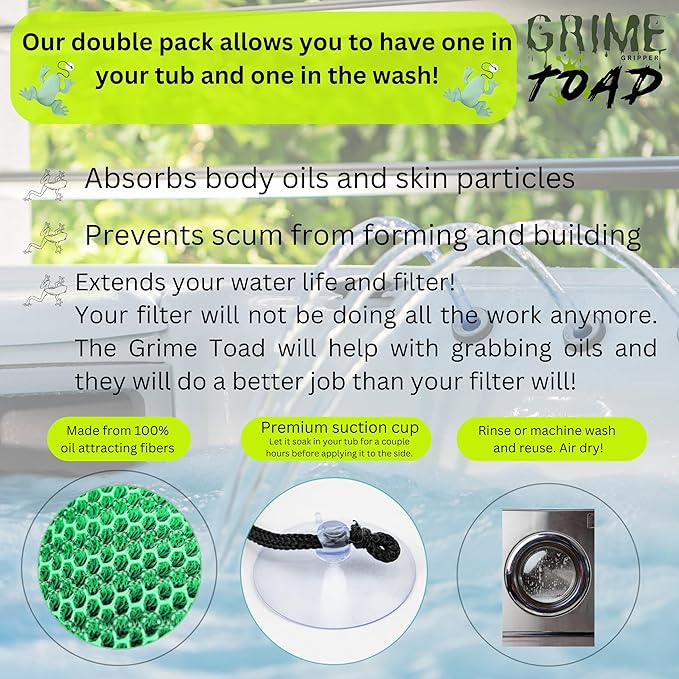 Grime Toad 2 Pack Hot Tub Scum Absorber Reusable Hot Tub Oil Scum Absorber, Hot Tub Accessories, Scum Absorber for spa hot tub Scum Balls for Hot Tub