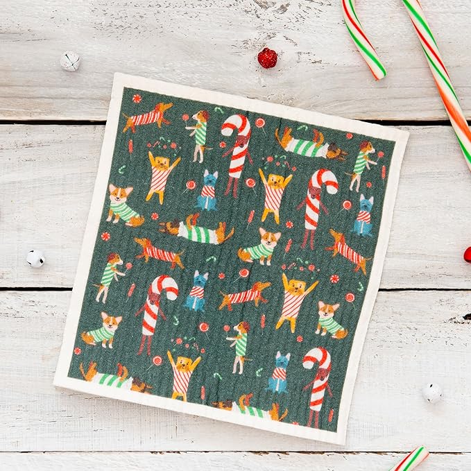 Puppington Pupper Towels - 12 Swedish Dishcloths for Kitchen Christmas Decor - Santa Claus Dog Kitchen Towels & Dish Cloths - Eco Friendly Gifts for Dog Lovers