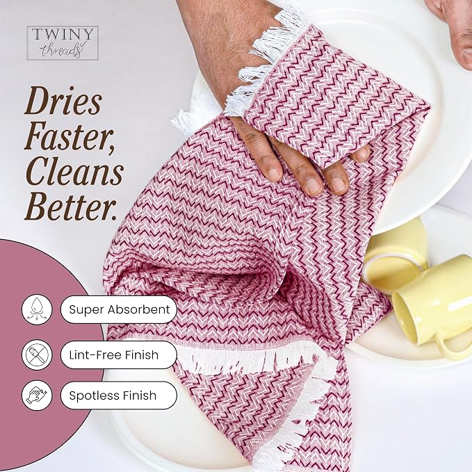 TWINY threads Kitchen Dish Towel Chevron Weave Mixed Color Pack, Premium 100% Cotton Kitchen Linen Set, Absorbent Quick Drying Dish Rags, Washable Reusable Multi Purpose, Set of 12, 16x26 Inches