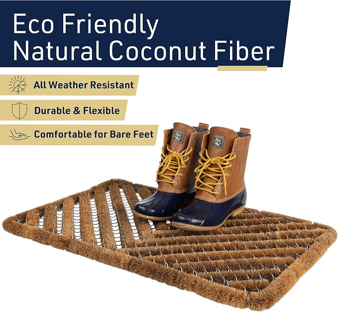 Kings County Tools Natural Coir Doormat - 29x19in Dirt Trapping Welcome Matt Outdoor or Indoor Front Door Mat Outside Entrance - Easy to Clean Heavy Duty Coco Coir and Stainless Steel Welcome Mat