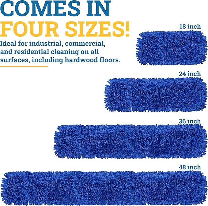 KLEEN HANDLER 6 Pack of 18 Inch Microfiber Dust Mop, Large Washable Commercial Mop Head Replacement, Sweeper, Janitorial Dust Mops, Blue